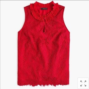 J. Crew Red Lace Ruffle-neck Tank
